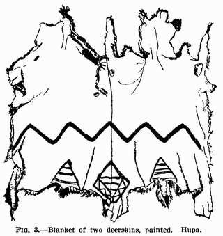 Fig. 3: Blanket of two deerskins, painted. Hupa.