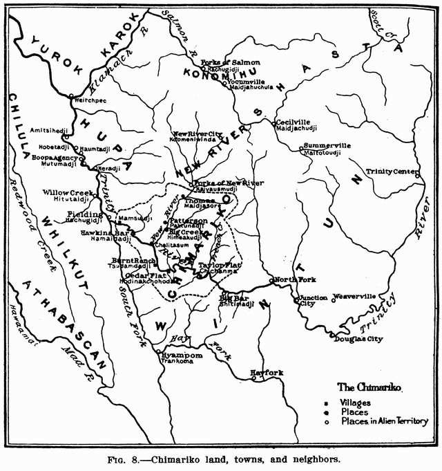 Fig. 8: Chimariko land, towns, and neighbors.