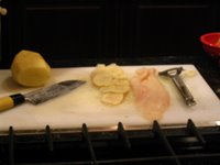 Pan Seared Sole with Potato Scales Being Prepared