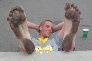 Brett Williams after running the Salt Lake Marathon - barefoot