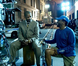 Denzel Washington and director Spike Lee on the set of Universal Pictures' Inside Man