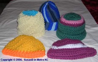 5 crocheted hats