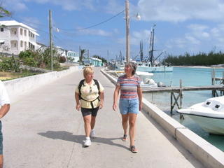 Bev & Kathy walking in Spanish Wells