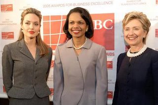 Angelina with Condi Rice, Hillary Clinton at 2005 Awards for Business Excellent