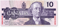 Un billet de 10$ canadien