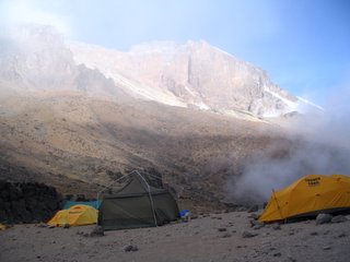 Lava Tower Camp in the mist