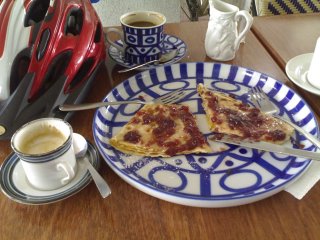 nothing like a post-ride PB&J crepe, and a machiatto