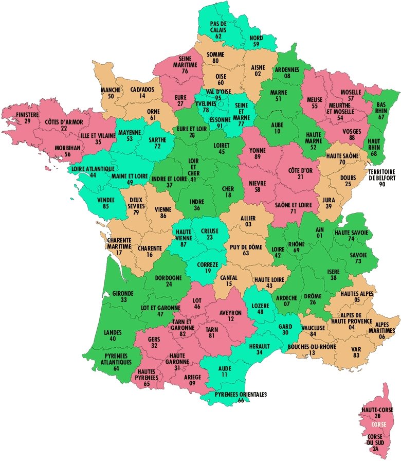 Finlande-France: Carte de France: les départements