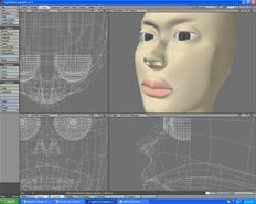 LW3D screenshot of girl head model in 4 views