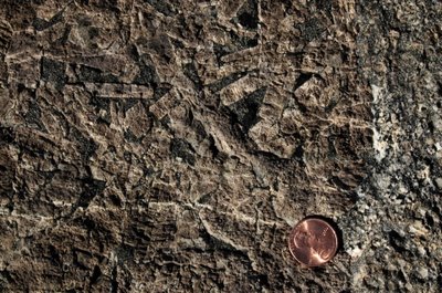 pegmatite dike with bluish quartz crystals