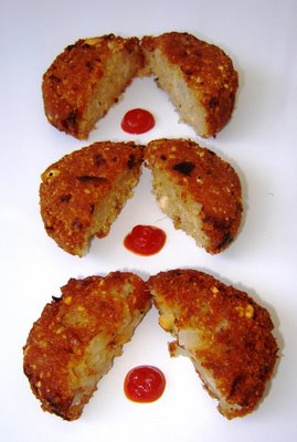 halved fritters with ketchup