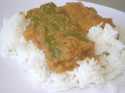 Green pepper curry over rice