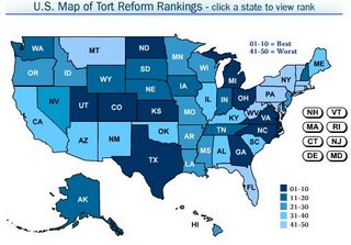 U.S. Map of Tort Reform Rankings