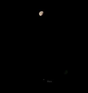 The planet Mars and the Moon