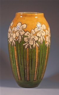 Webb Raku Vase - Stylized Art Nouveau Oleander