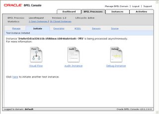 Figure 5, BPEL process monitoring options using the Oracle BPEL Console Interface