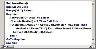 Monsieur Excel: Macro pour insertion de lignes