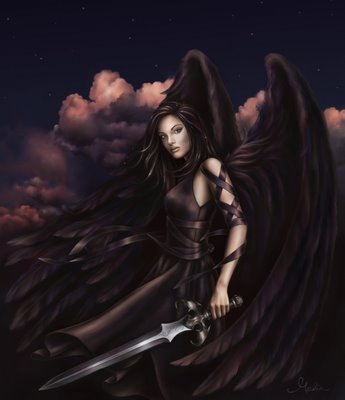 Enfim, o anjo de asas negras surge/ Finally, the black-winged
