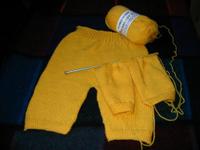 yellow baby pants in process