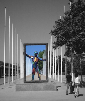 Barcelona Sculpture: Figure Holding Frame at Ronda Litoral