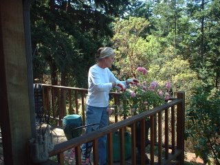 Joan gardening
