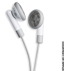 The earbuds commonly used by iPod listeners are placed directly into the ear.