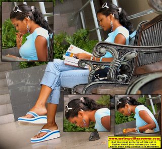 Latina student chick with capri pants and baby blue shirt