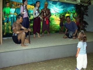 My son watches the people of Phuket getting ready to fight the Burmese