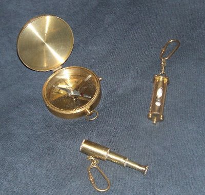 3 Piece Compass Hourglass and Spyglass Brass Set