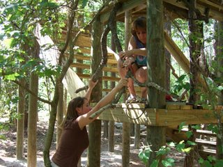 Stephaney & Mom check out a branch for the platform railing.