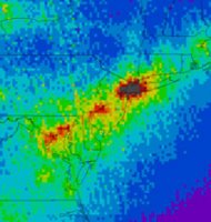  NASA's Aura satellite can see several different forms of air pollution worldwide. This image shows high levels of nitrogen dioxide on the U.S. East Coast in 2005, Credit: NASA, Usage Restrictions: None.