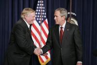President George W. Bush shakes hands with William F. Buckley, Jr., Thursday, Oct. 5, 2005 at the Eisenhower Executive Office Building in Washington, to honor the 50th anniversary of National Review magazine, which was founded by Buckley, and to recognize Buckley's upcoming 80th birthday. White House photo by Paul Morse