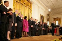 President George W. Bush introduces the 2005 recipients of the Presidential Medal of Freedom, Wednesday, Nov. 9, 2005 in the East Room of the White House. White House photo by Shealah Craighead