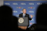 President George W. Bush addresses the Small Business Week Conference in Washington, D.C., Thursday, April 13, 2006. 'Small businesses create two out of every three new jobs. And they account for nearly half of the country's overall employment,' said the President in his remarks. White House photo by Paul Morse.