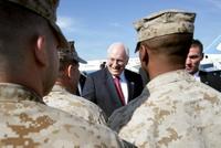 Vice President Dick Cheney shakes hands with U.S. Marine and Navy Personnel stationed at Marine Corps Air Station New River after speaking with the crowd of soldiers in Jacksonville, NC, Monday October 3, 2005. White House photo by David Bohrer