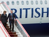Prime Minister of the United Kingdom of Great Britain and Northern Ireland Anthony Charles Lynton (Tony) Blair and his wife Cherie Blair arriving at St. Petersburg airport Pulkovo for the G8 summit.