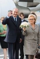 President of the French Republic Jacques Chirac and his spouse Bernadette Chirac arriving at the Pulkovo airport in St. Petersburg to attend the G8 summit.