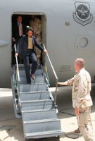 Secretary Rice arrives in Baghdad for discussions with the new Iraqi government. State Department photo by Joellen Duckett. Baghdad, Iraq April 26, 2006.