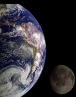 During its flight, the Galileo spacecraft returned images of the Earth and Moon. Separate images of the Earth and Moon were combined to generate this view.