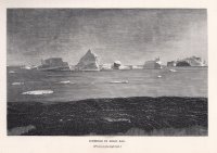 Icebergs in Disco Bay . (From a photograph.), Greely, A.W. 1886. Three Years of Arctic Service. London: Richard Bentley and Son.