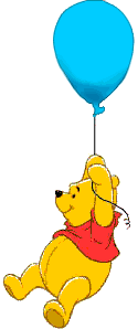 Winnie the Pooh being lifted up by a blue balloon