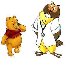 Winnie the Pooh and Owl wearing a doctor's coat