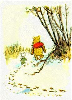 Piglet and Winnie the Pooh walking on a path
