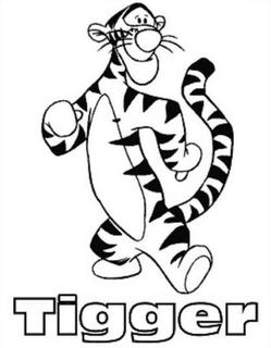 Tigger posing above his name in black and white