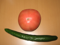 stor tomat och liten gurka