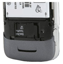 Motorola Krzr K1m's memory slot is hidden behind the battery cover.
