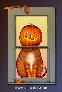 Ferdinand ginger cat in pumpkin at Halloween