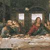ダヴィンチによる最後の晩餐から｡右端でテーブルにひじをついているのがユダ､両手を広げているのがキリスト