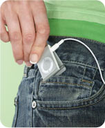 The titchy tiny iPod Shuffle MP3 player. Small.