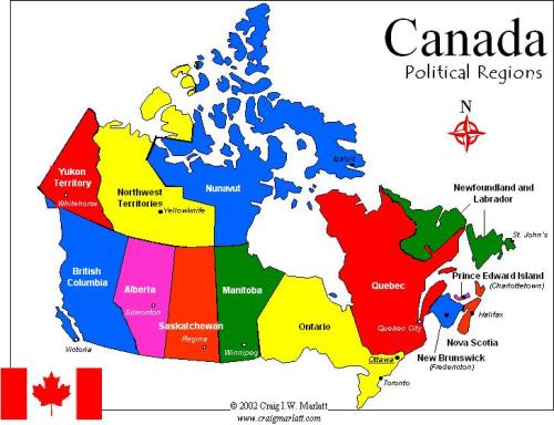 Politic al Map of Canada. Click here to see larger version